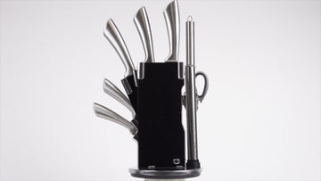Stainless Steel Kitchen Knife Set with Rotating Block